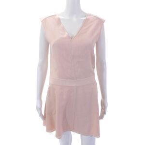 Halston Heritage Womens Silk Sleeveless V Neck A Line Dress Pink Size S